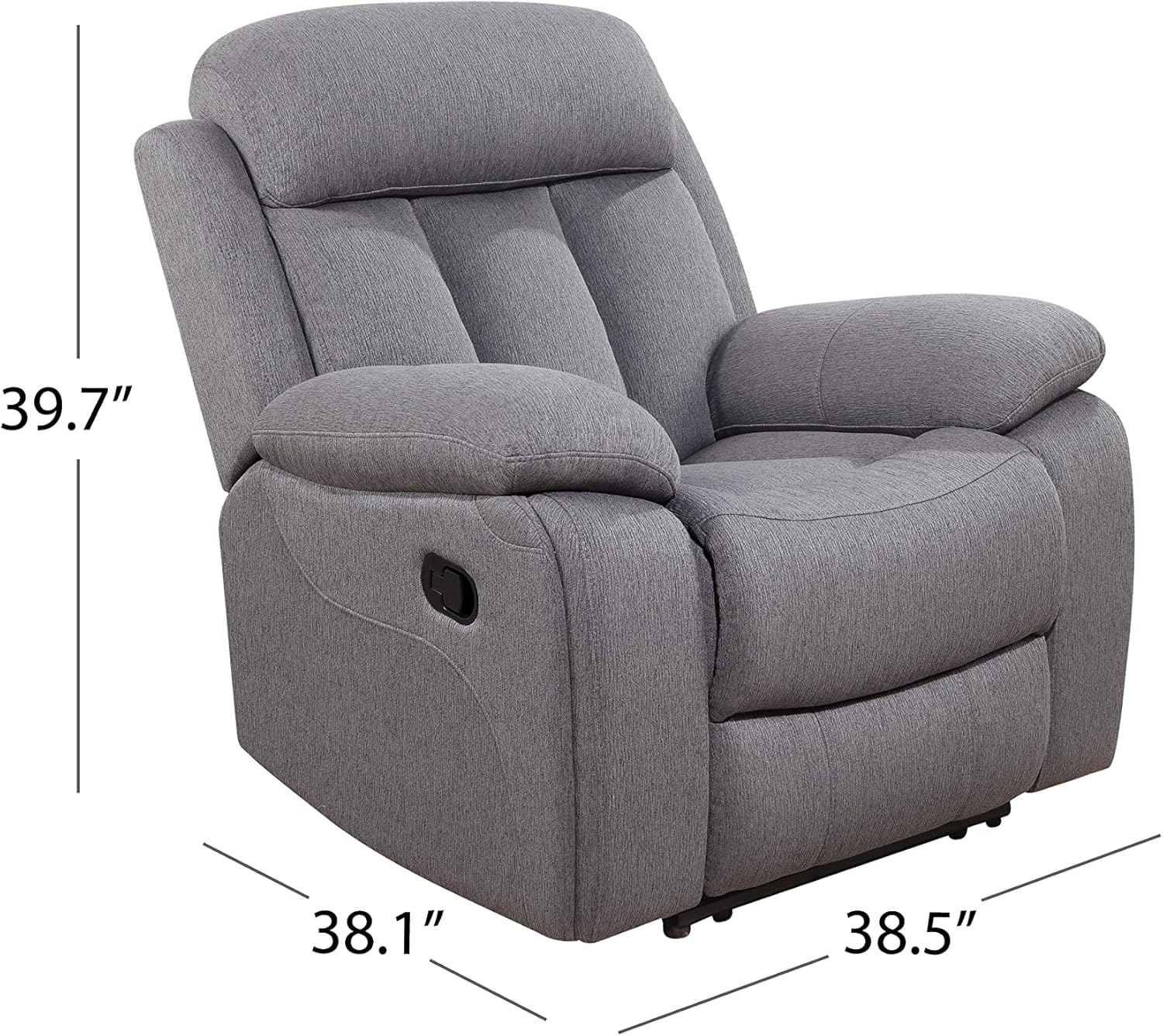 Gray Stain-Resistant Fabric Recliner with Wood Frame