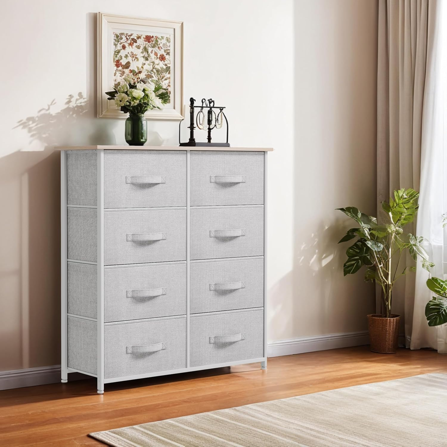 YITAHOME 8 Drawer Dresser - Fabric Storage Tower, Organizer Unit for Bedroom, Living Room & Closets - Sturdy Steel Frame, Easy Pull Fabric Bins & Wooden Top