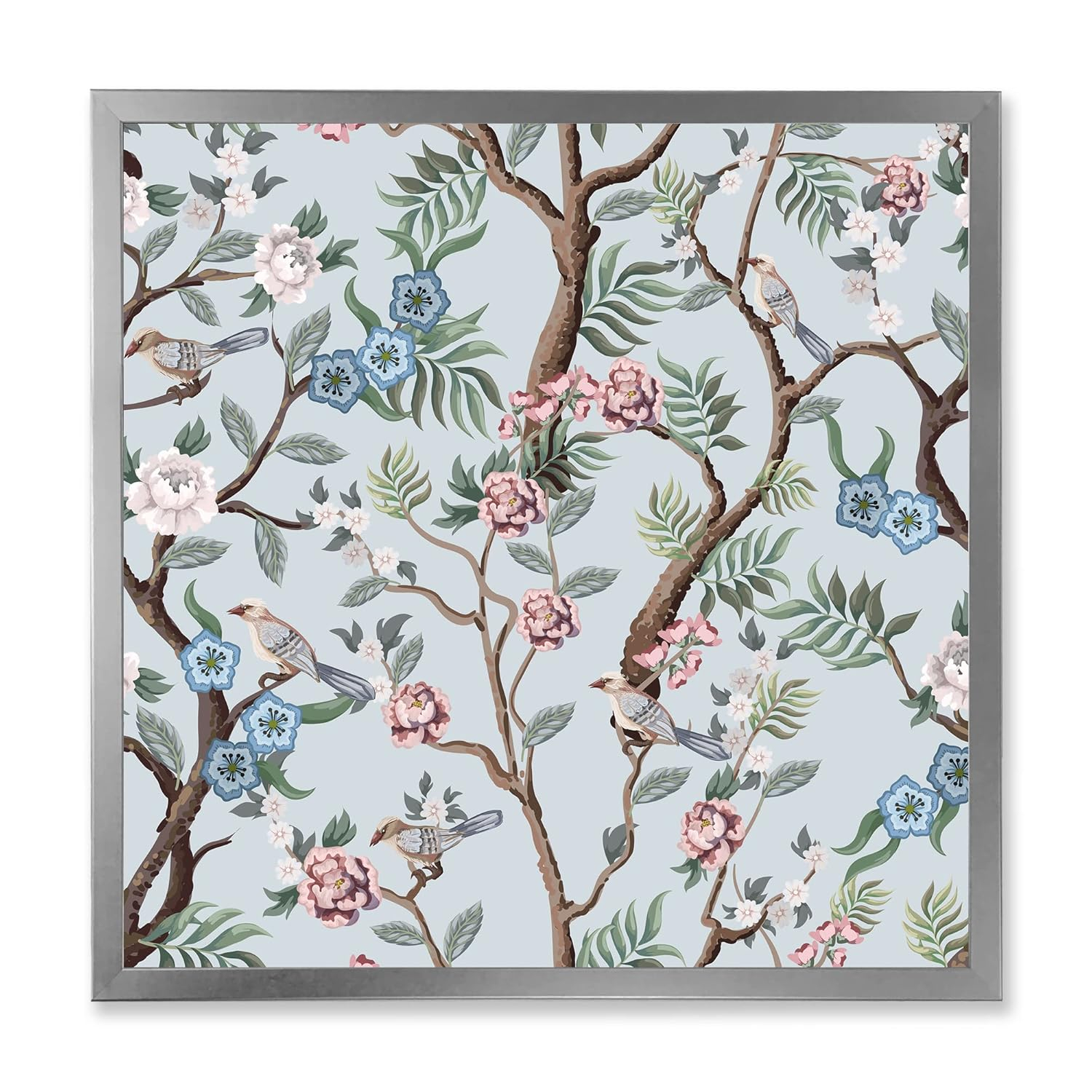 Designart 'Birds and Peonies With Chinoiserie X' Traditional Framed Art Print