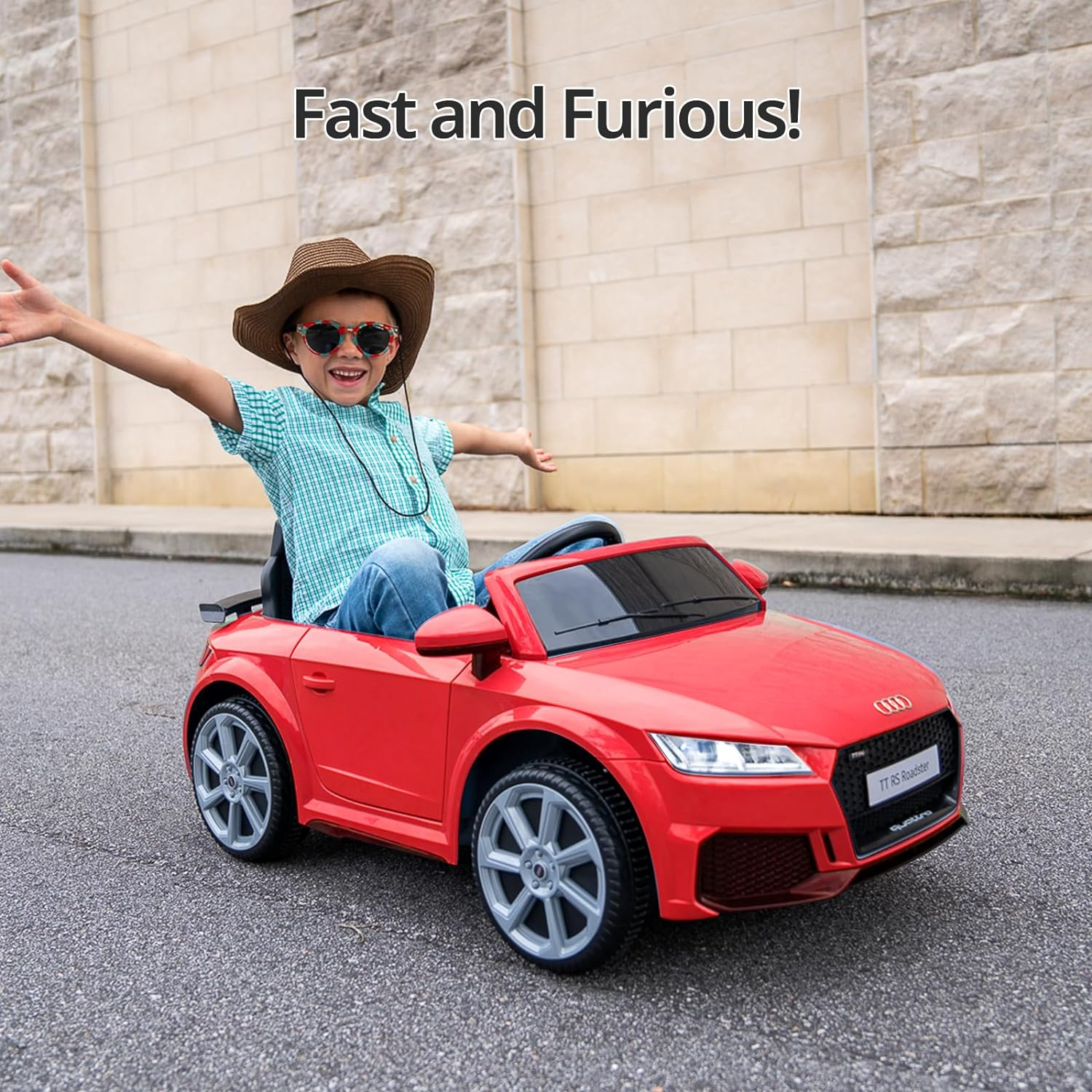 Hikiddo Electric Ride on Car for Kids, Licensed Audi 12V 7Ah Kids Ride-on Toy for Toddlers 2-5 Girl with Remote, Bluetooth - Red