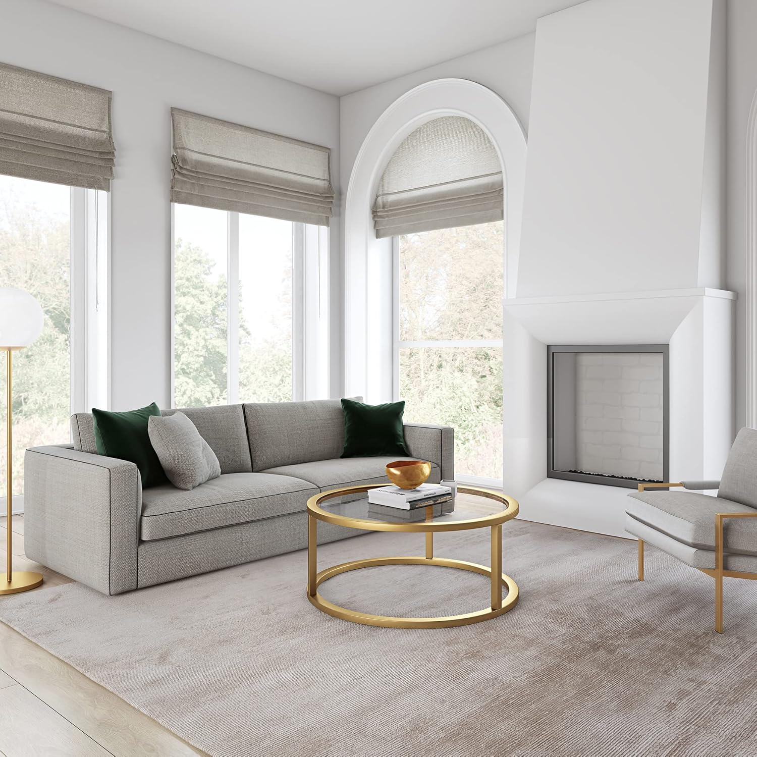 Elegant Round Brass Coffee Table with Tempered Glass Top