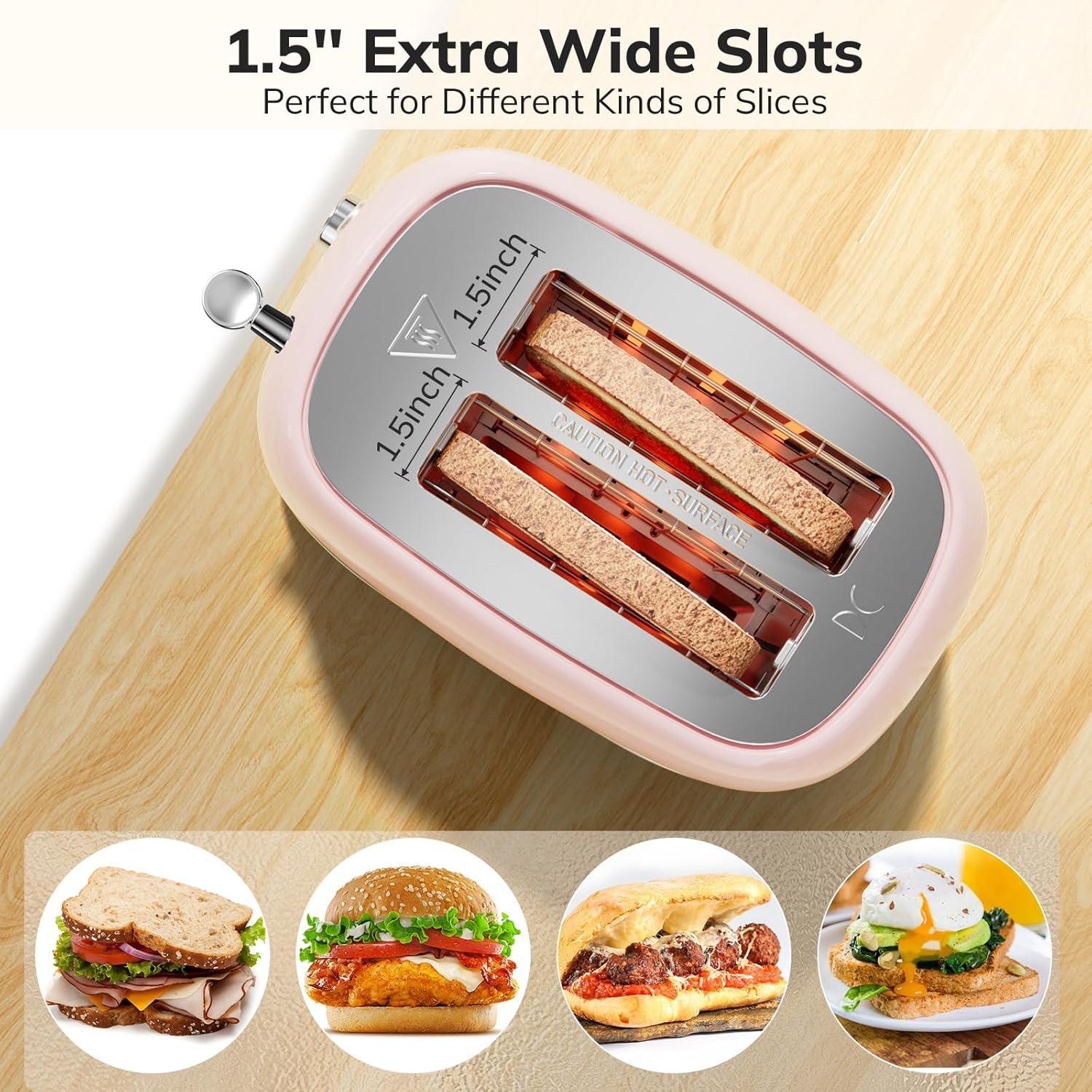2 Slice Toaster Retro Stainless Steel Toaster with Bagel, Cancel, Defrost Function and 6 Bread Shade Settings Bread Toaster, Extra Wide Slot and Removable Crumb Tray (Pink)