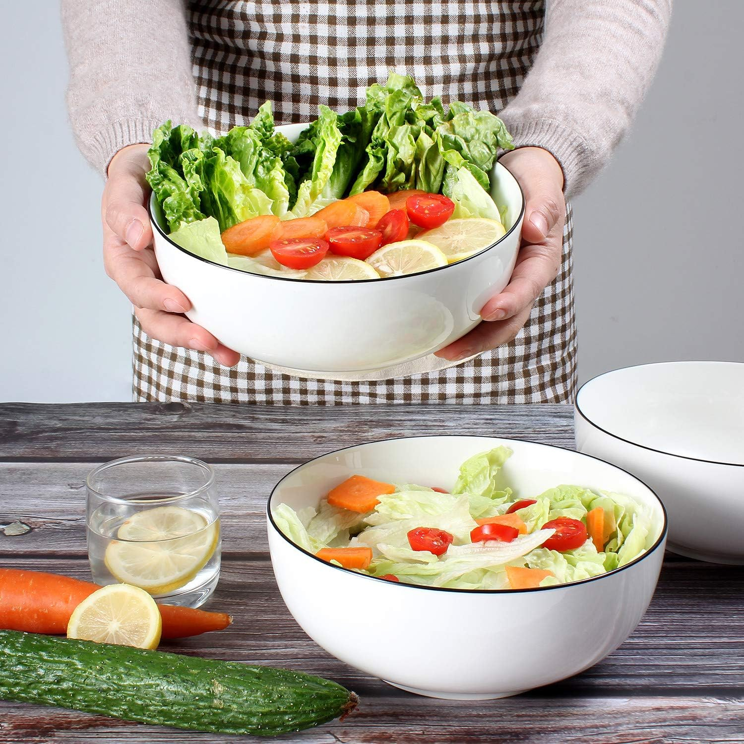 Salad Bowls 8 inch 65 oz Large Serving Bowls White Fine Porcelain Fruit Bowl Soup Bowl Pasta Bowl Popcorn Bowl Set of 3