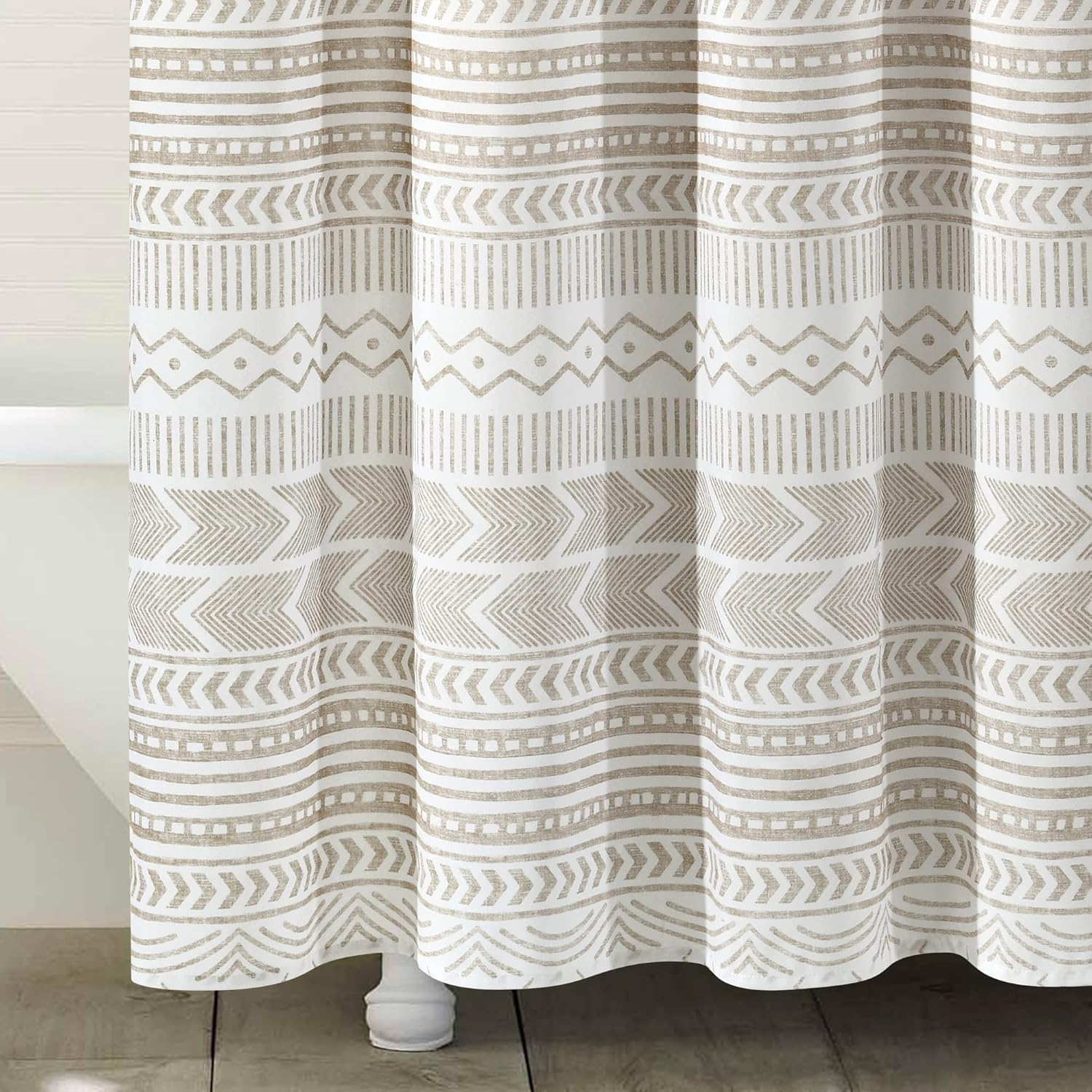 72 in. x 72 in. Hygge Geo Shower Curtain Taupe/White Single
