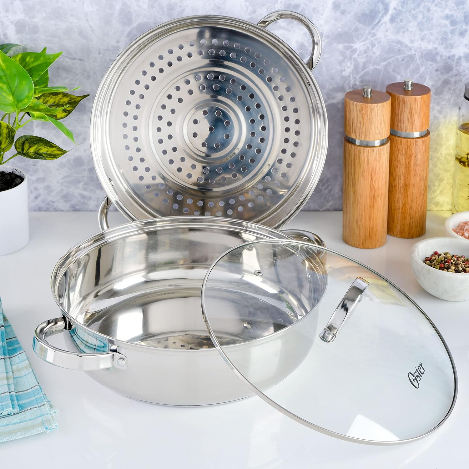 Oster Sangerfield 6 Qt Aluminum Dutch Oven with Steamer Basket
