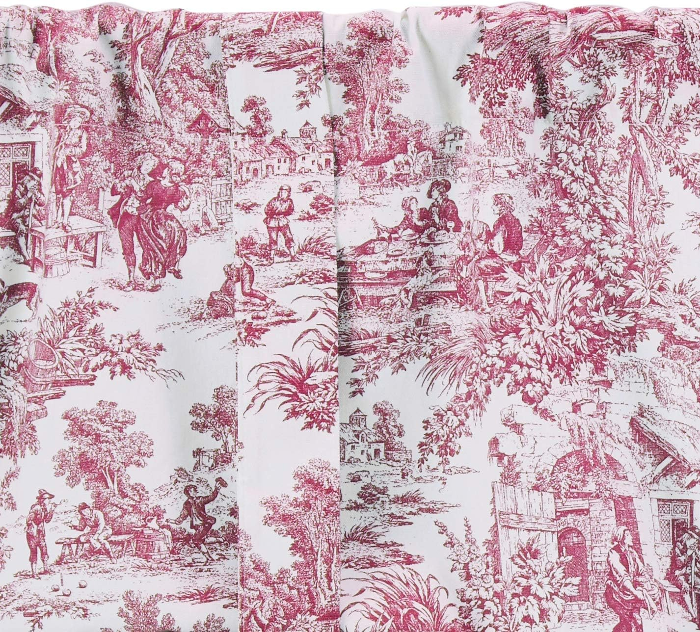 Victoria Park Toile Tie-Up Valence Window Curtain, Red