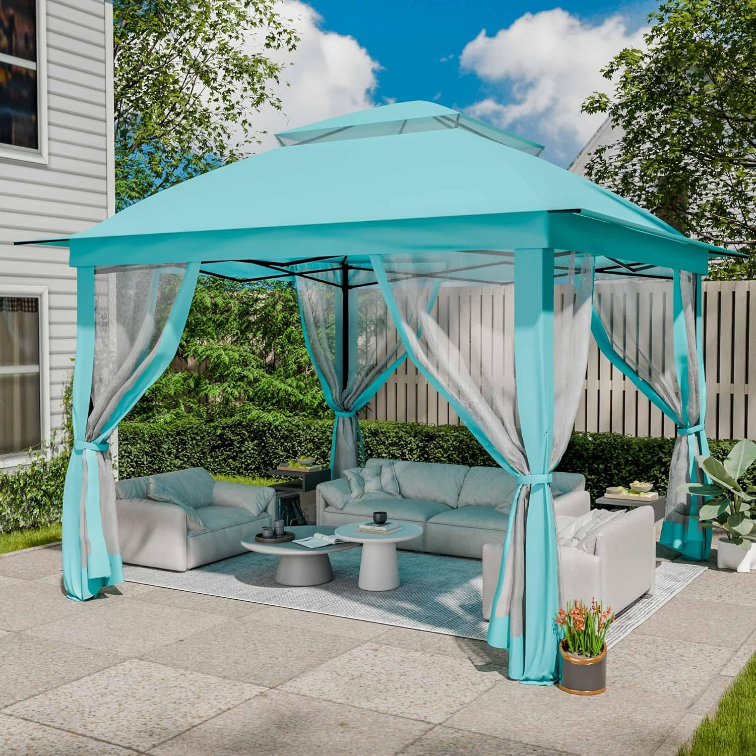 Pink Steel Portable Pop-Up Gazebo with Mosquito Netting 11 ft. x 11 ft. . .