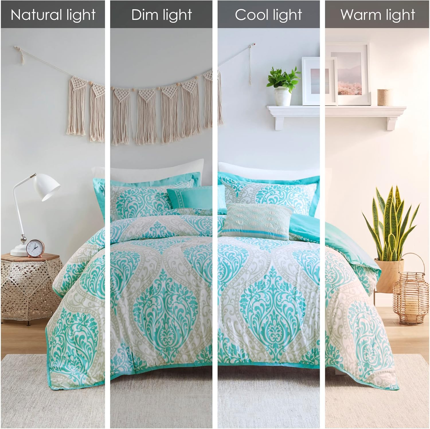 Aqua Blue and Gray Microfiber Full Bedspread Set