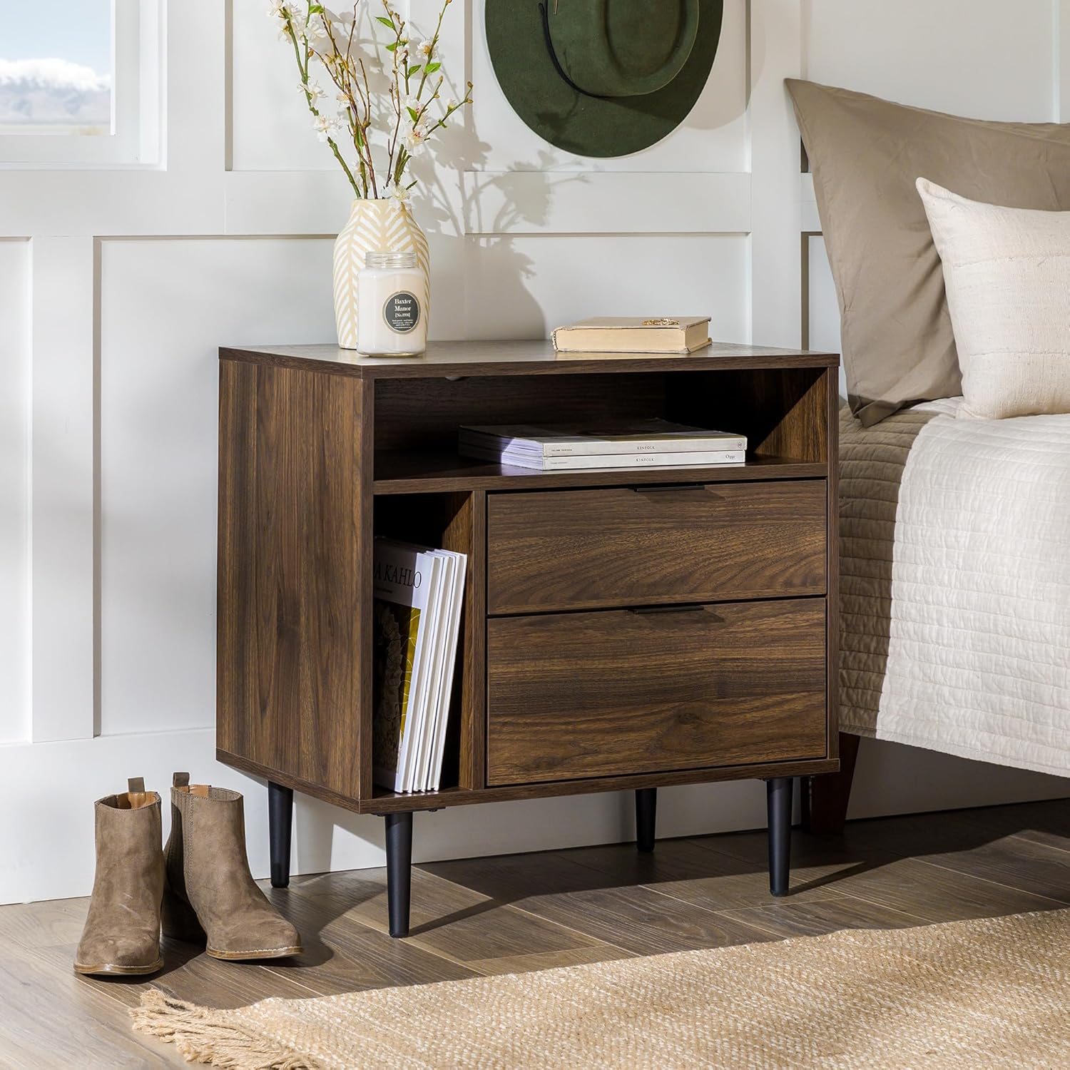Lincoln 25" Modern Storage Bedroom Nightstand in Dark Walnut