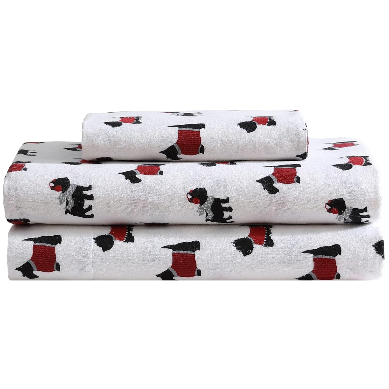 Twin Red and White Cotton Flannel Plaid Sheet Set