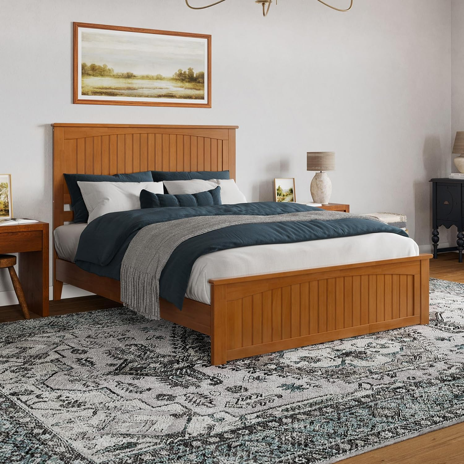 AFI Naples Queen Solid Wood Low Profile Platform Bed with Matching Footboard, Light Toffee
