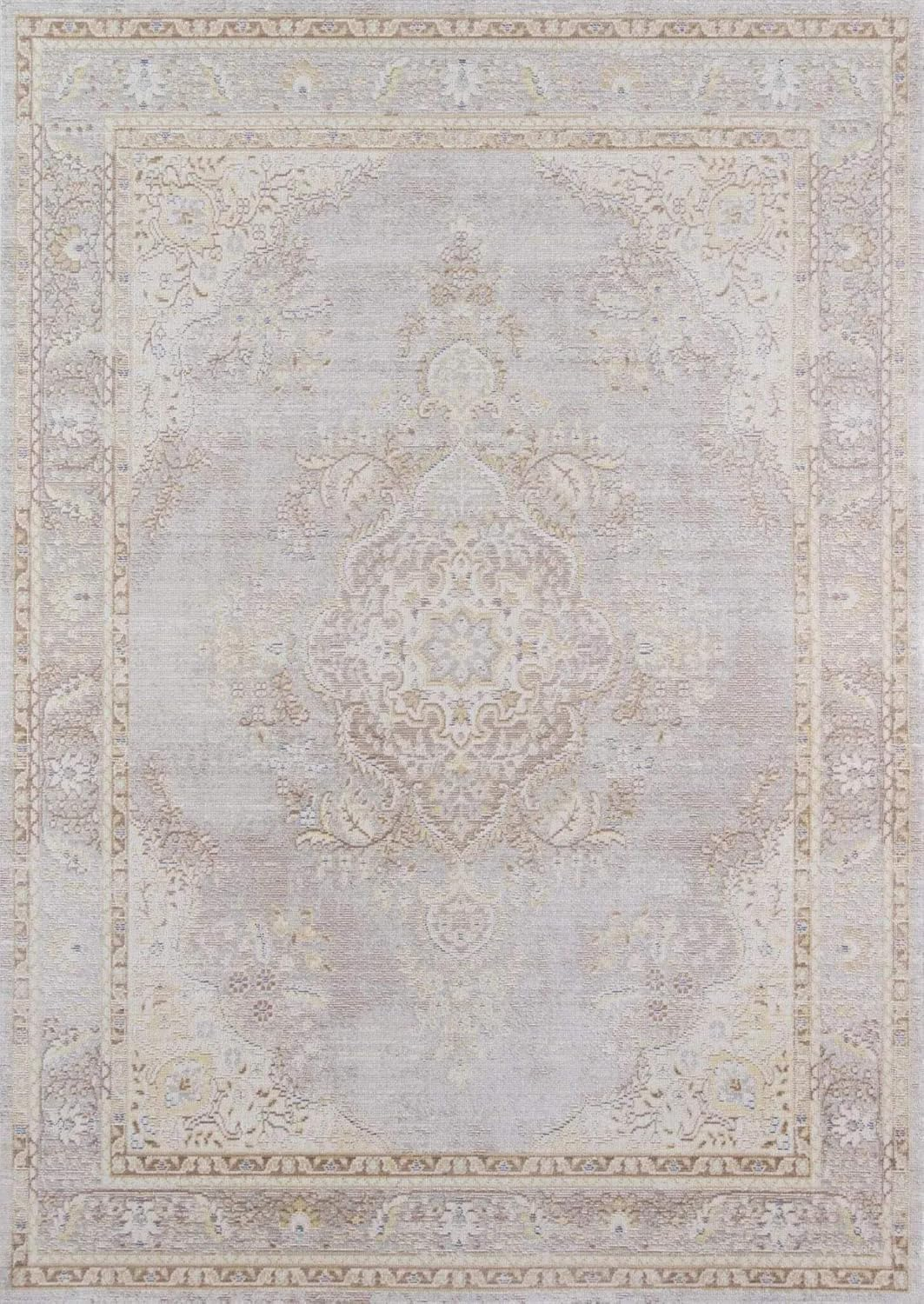 Isabella Traditional Medallion Gray Polyester Area Rug, 9'3" x 11'10"