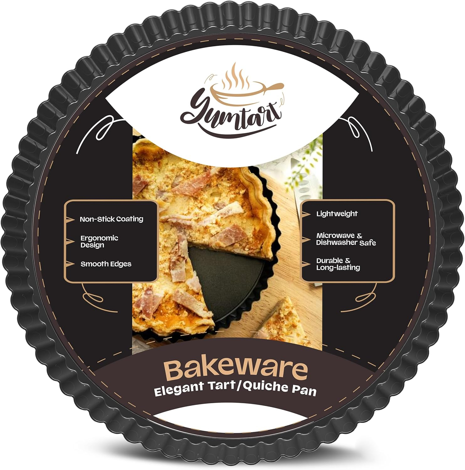 9 Inch Tart Pan with Removable Bottom - Non-Stick, Deep Fluted Quiche and Pie Pan