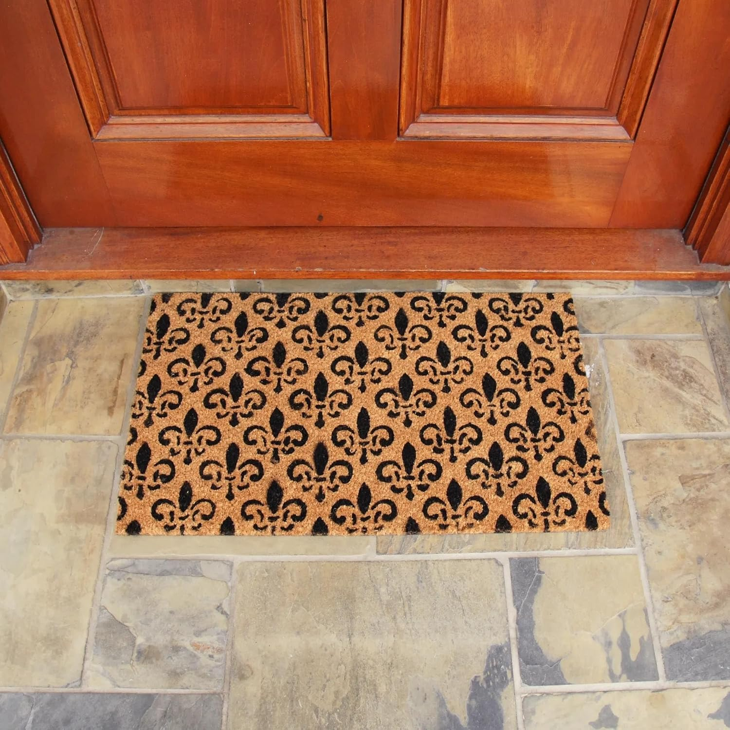 Rubber-Cal "Fleur de Lis Pattern" Doormat Kit - 18" x 30", 24" x 57" - 2 Door Mats