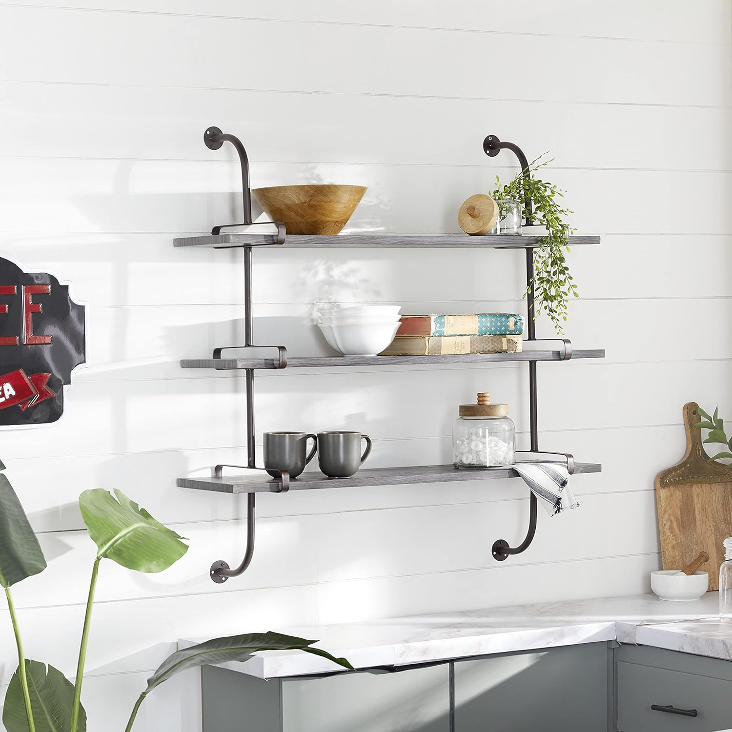 DecMode 38" x 10" 3-Tier Gray Wall Shelf