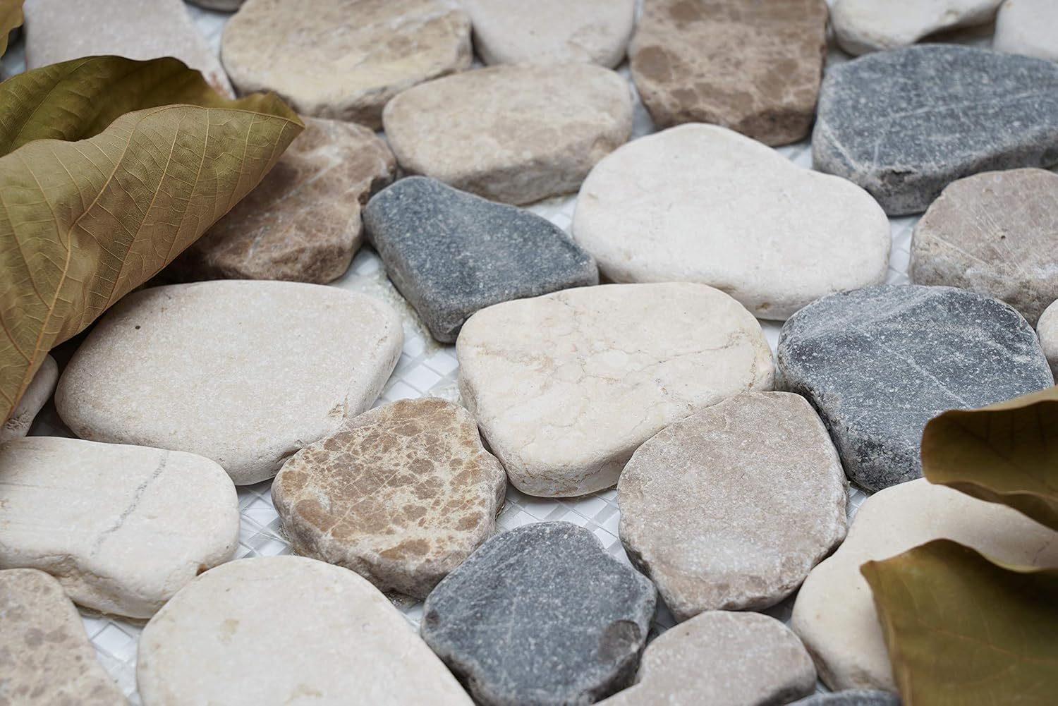 5 Sheets Marble Mosaic Tile for Kitchen Backsplash, Bath Bathroom Floor, Etc, River Rock Collection, Mixed Rounds, 12"X12"X3/8", Tumbled (Box of 5 Sheets, MM 9504-Canyon)