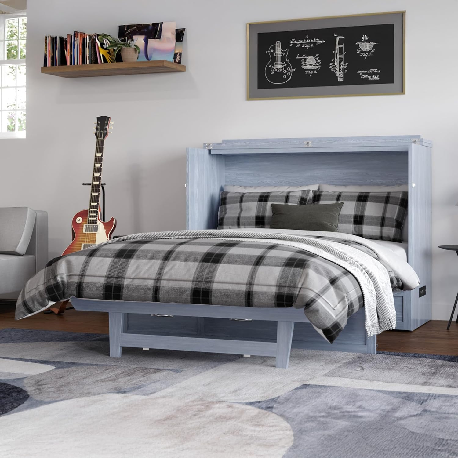 Full Northfield Murphy Bed Chest in Driftwood Grey