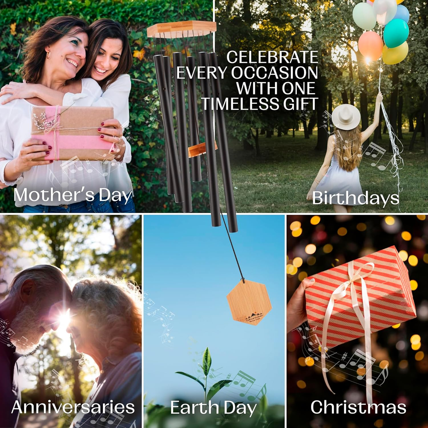 UpBlend Outdoors Wind Chimes for Outside, Gift for Mom, Deep Tone, Sympathy Gifts for Loss of Loved One, Patio Decoration, Memorial Windchimes, 29" Black