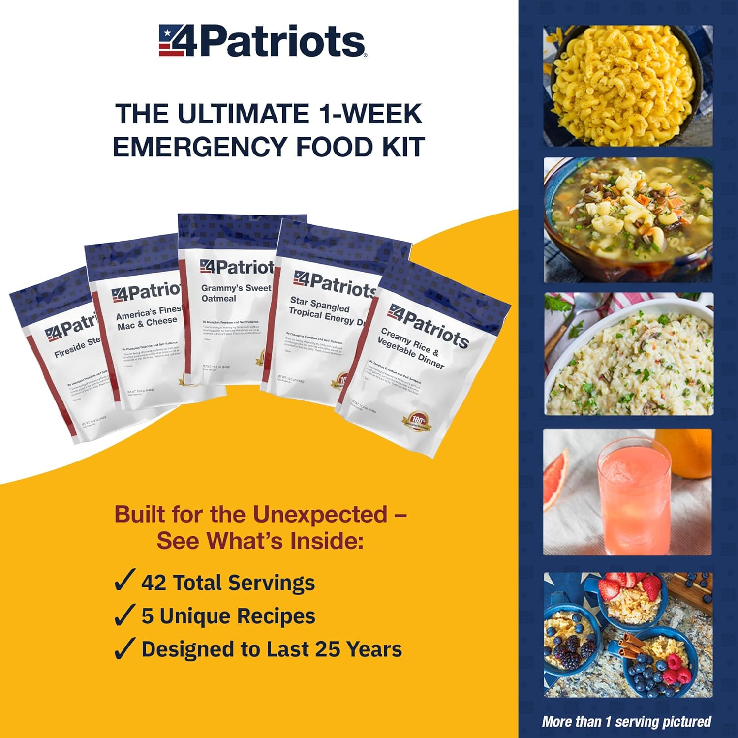 4Patriots 1-Week Emergency Food Supply Kit with Cheese and Sweet Flavors
