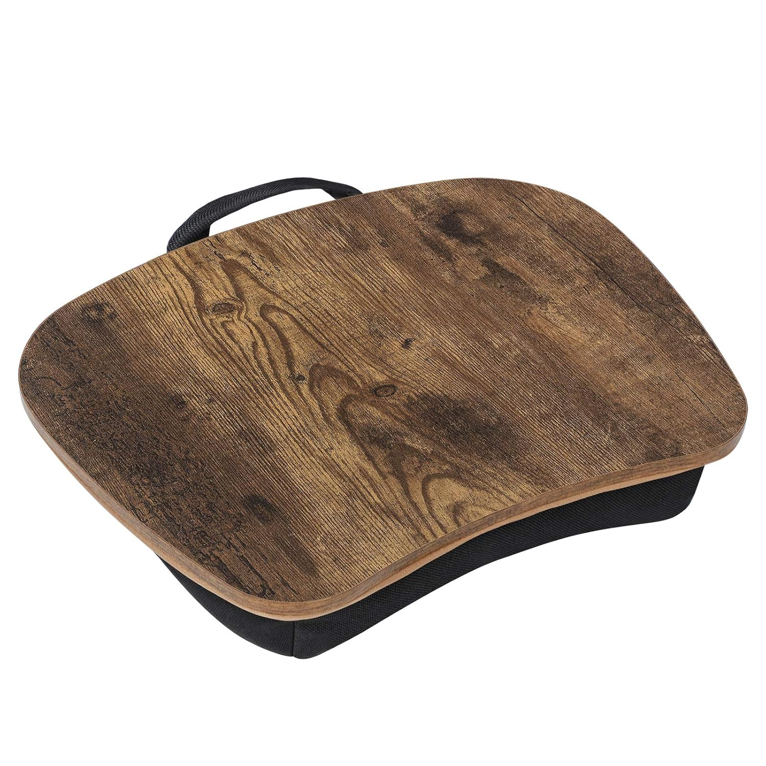 Portable Lap Desk,  Rustic Brown, Bed Tray with Handle & Cushion, Laptop Table for Comfort.