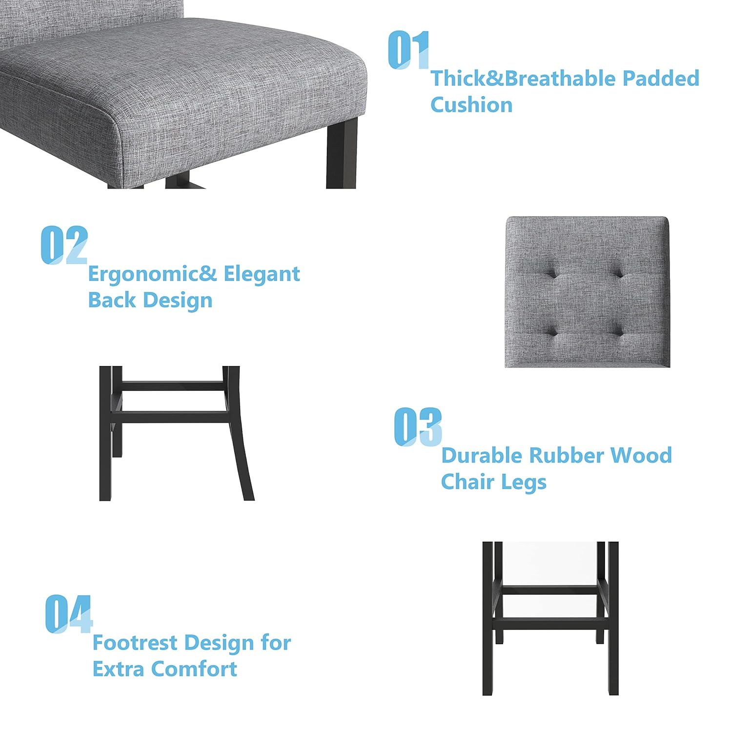 5-Piece Counter Height Dining Set, Includes 1 Solid Wood Table and 4 Upholstered High-Back Chairs w/Footrest for Kitchen, Diningroom, Living Room, Easy to Assemble