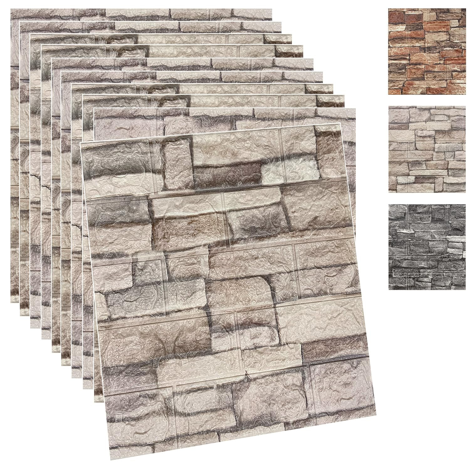 Yutianli 20PSC 3D Wall Panels Peel and Stick Faux Brick Wall Panels Self-Adhesive 3D Brick Wallpaper Foam Stone Wall Panel