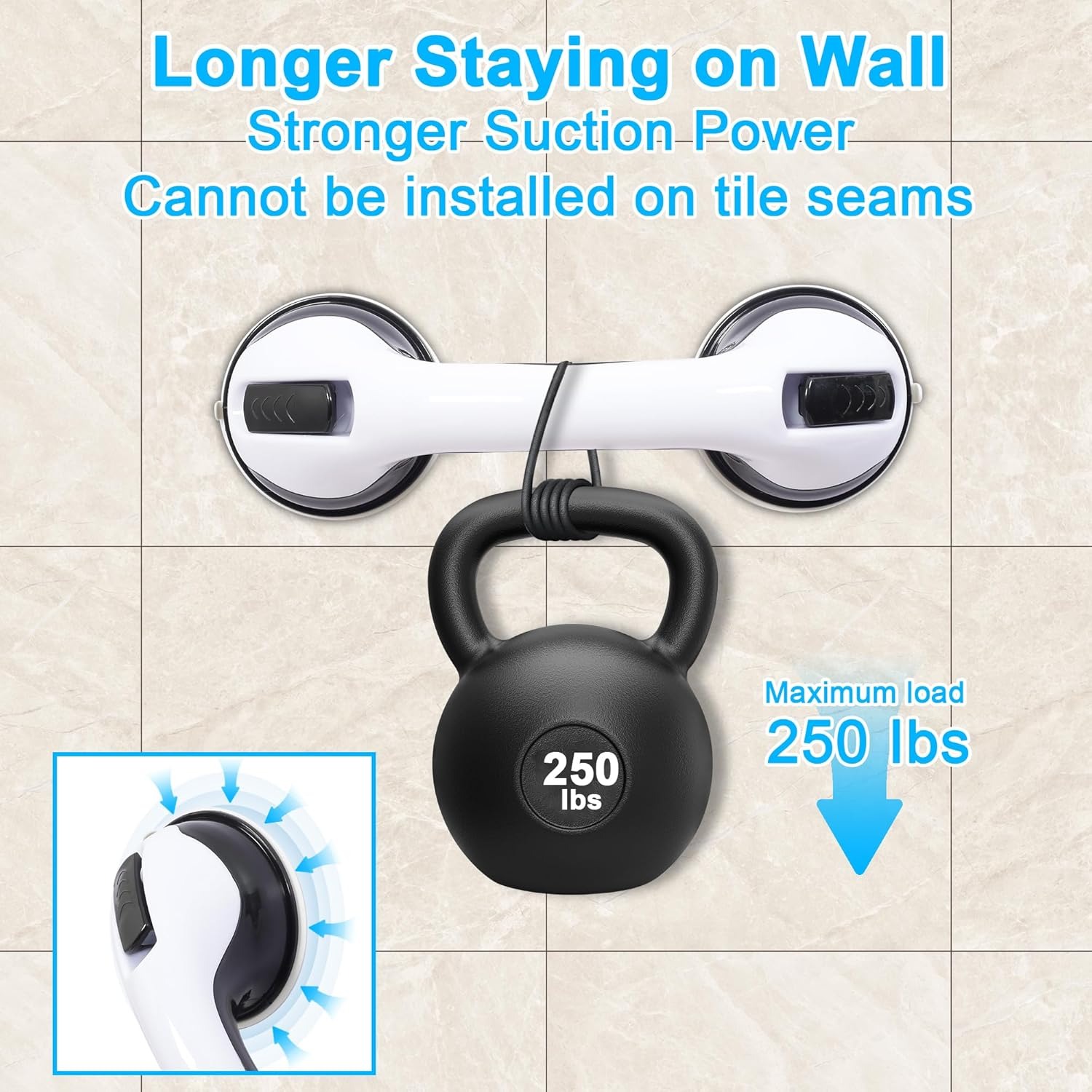 Shower Grab Bars for Seniors, 250BL Shower Handles for Elderly Suction, Safety Heavy Bathtubs Grab Bars 2PCS Handicap Grab Bars Support for Bathroom/Showers/Toilet