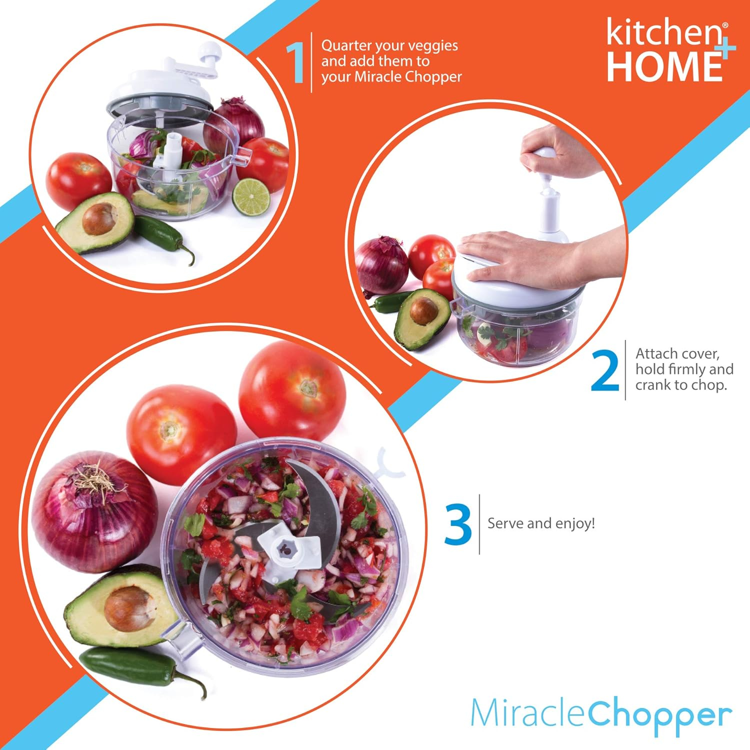Miracle Chopper - 5 in 1 Manual Food Processor, Salsa Maker, Blender, Slicer, Shredder and Julienne