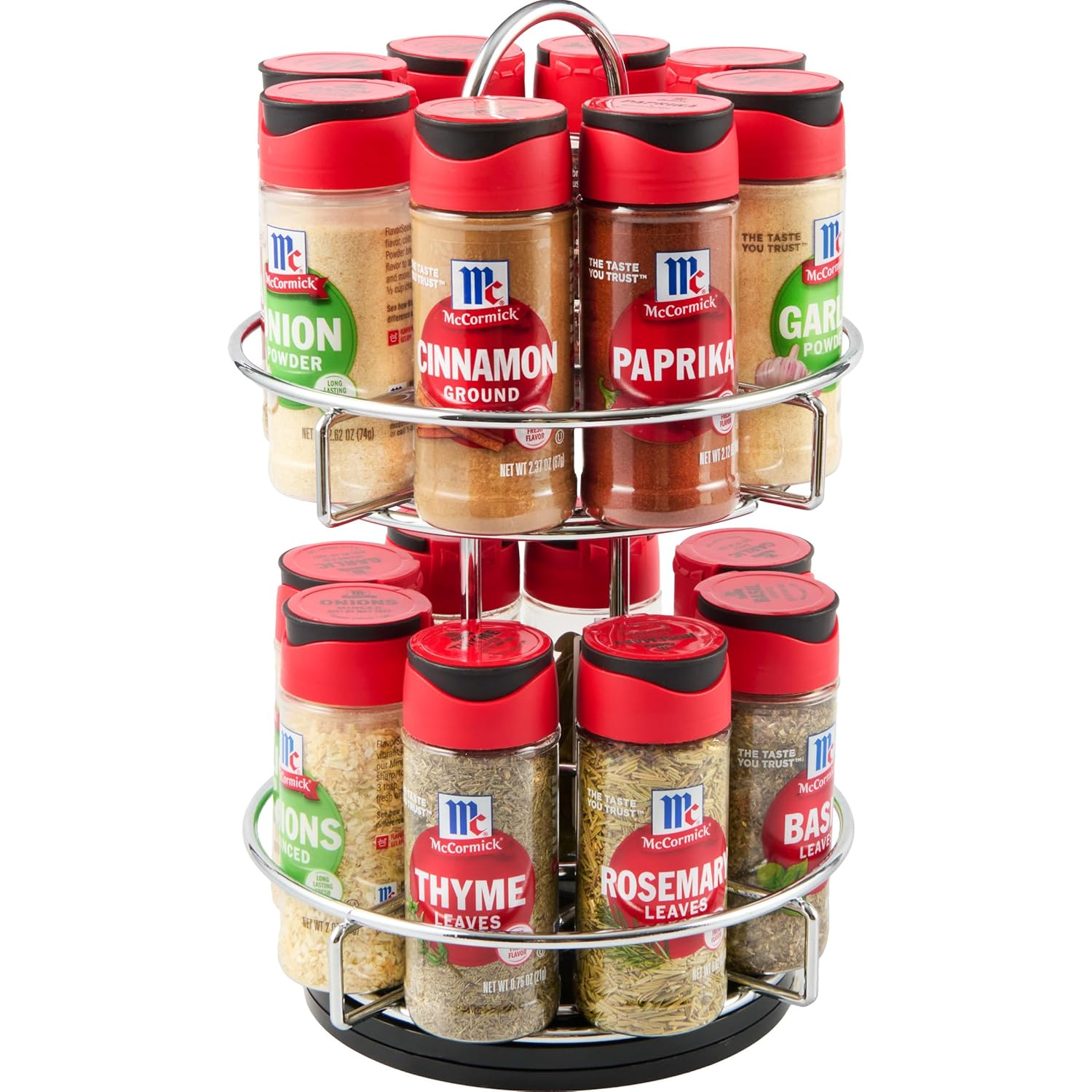 Chrome Two-Tier Revolving Spice Rack with 16 Organic Spices