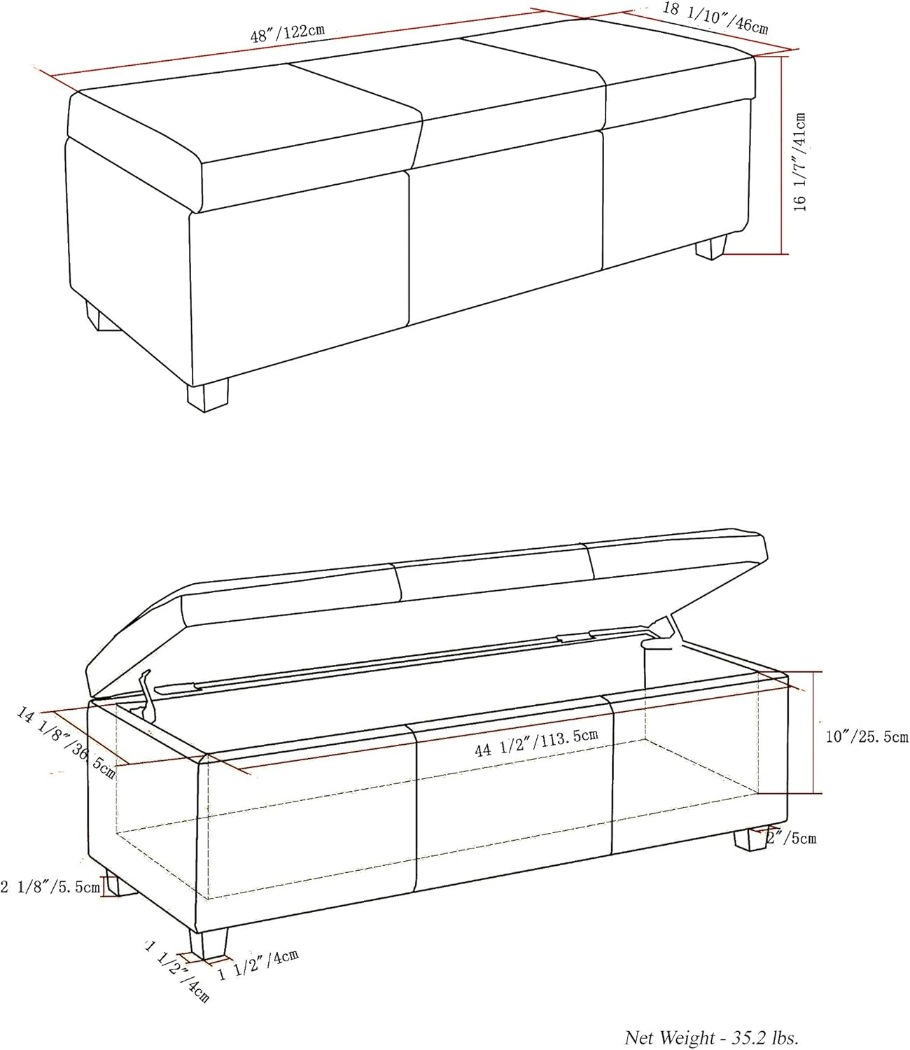 Simpli Home Avalon Storage Bench in Cloud Gray
