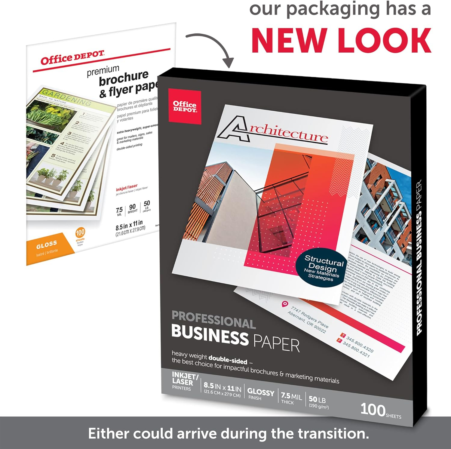 Office Depot Professional Brochure And Flyer Paper, Glossy, 8 1/2in. x 11in., 50 Lb, Pack Of 100 Sheets, 124213