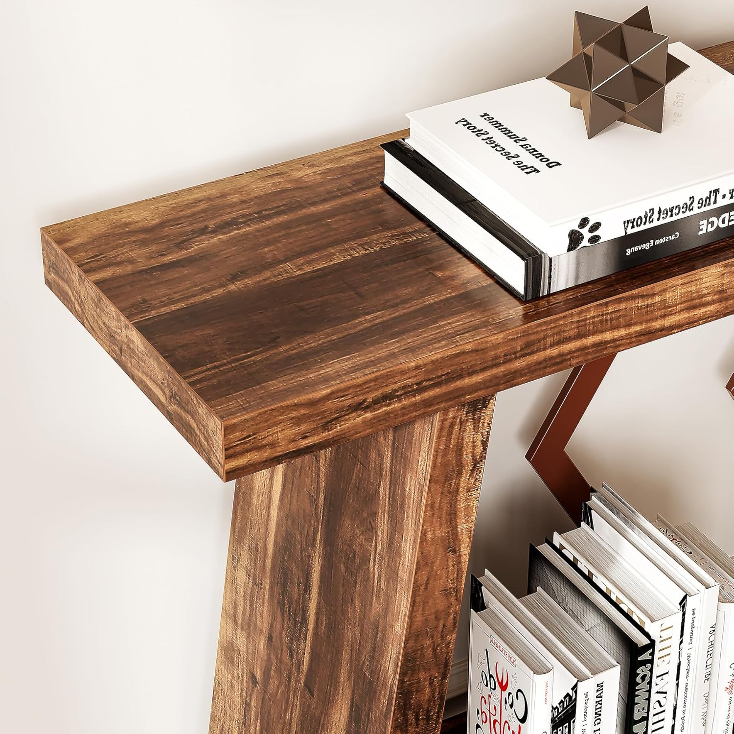 Rustic Brown Wood and Metal Console Table with Storage Shelf