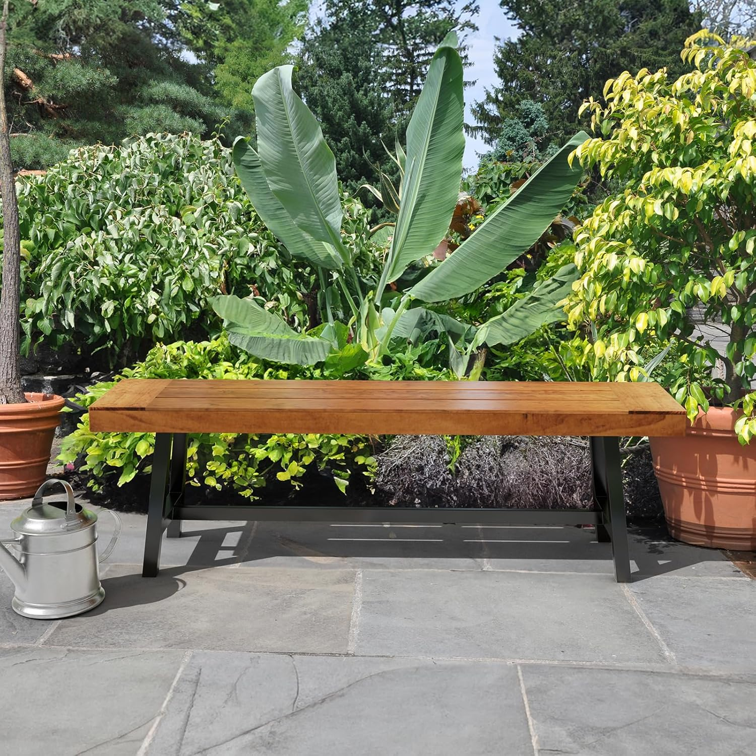 VINGLI Outdoor Bench with Metal Legs Rustic, Wood Dining Bench Indoor Outdoor Porch Benches for Yard Garden Dining (63in)