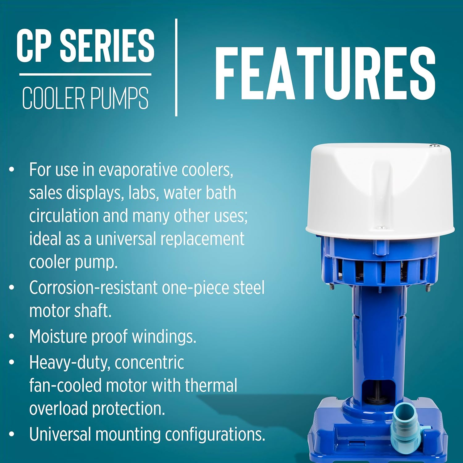 Blue and White Evaporative Cooler Pump with 6-ft Cord