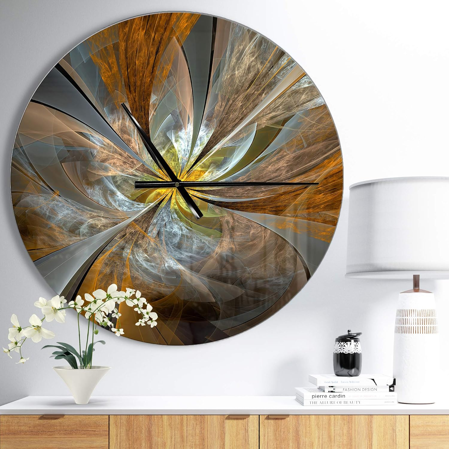 Designart 'Symmetrical Yellow Fractal Flower' Metal Wall Clock