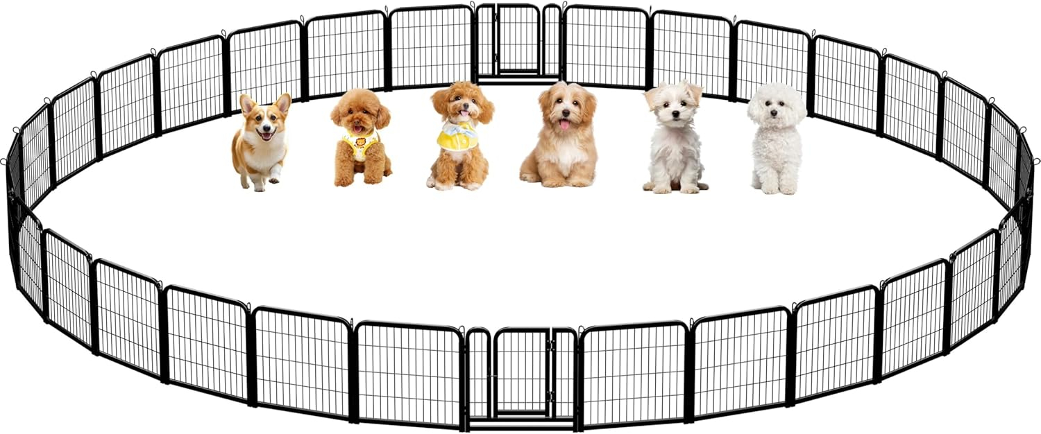 Yaheetech Dog Playpen Outdoor, 24 inch 32 Panels Dog Pen Indoor Heavy Duty Puppy Exercise Pen Metal Pet Fence for RV Camping/Yard/Garden