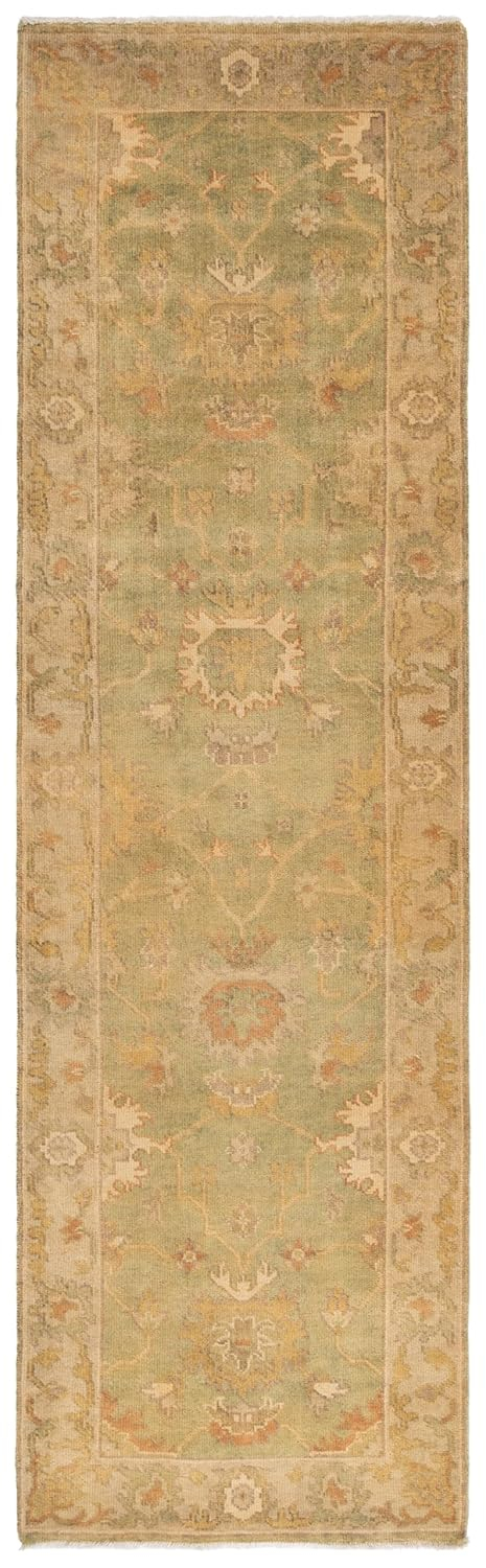 Oushak OSH115 Hand Knotted Runner Rug - Green/Beige - 3'x10' - Safavieh.