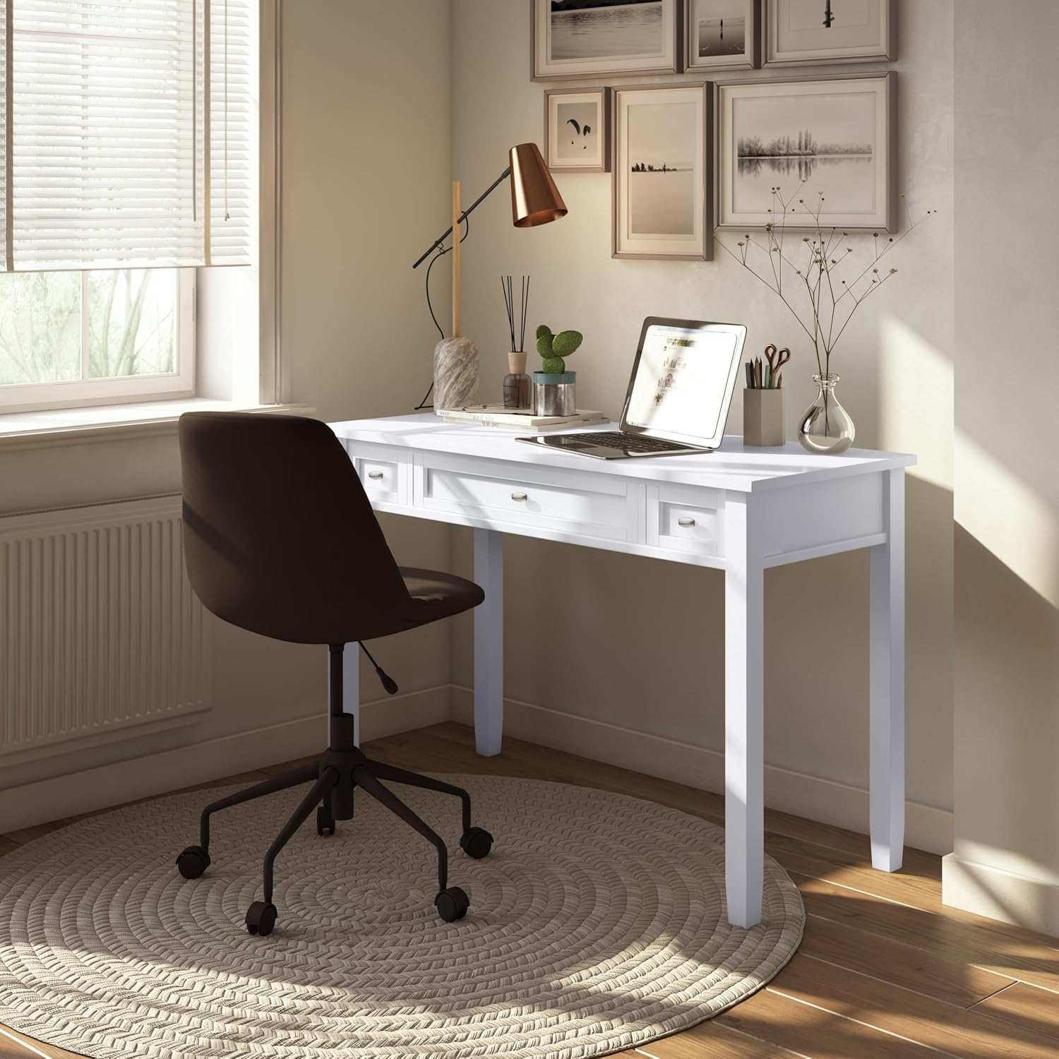 Simpli Home Warm Shaker 48" Solid Wood Writing Desk in White