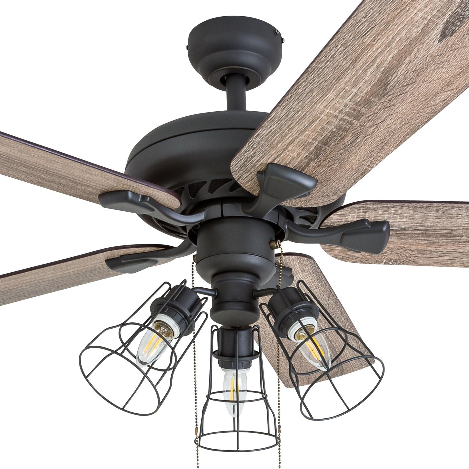 52-Inch Bronze Industrial Ceiling Fan with Light and Reversible Blades