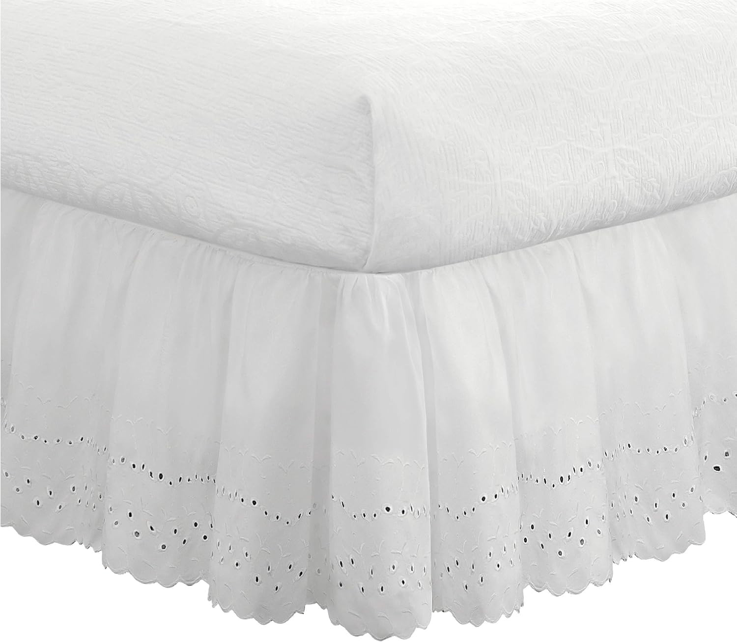 Fresh Ideas Ruffled Eyelet 18" Bed Skirt, King, White