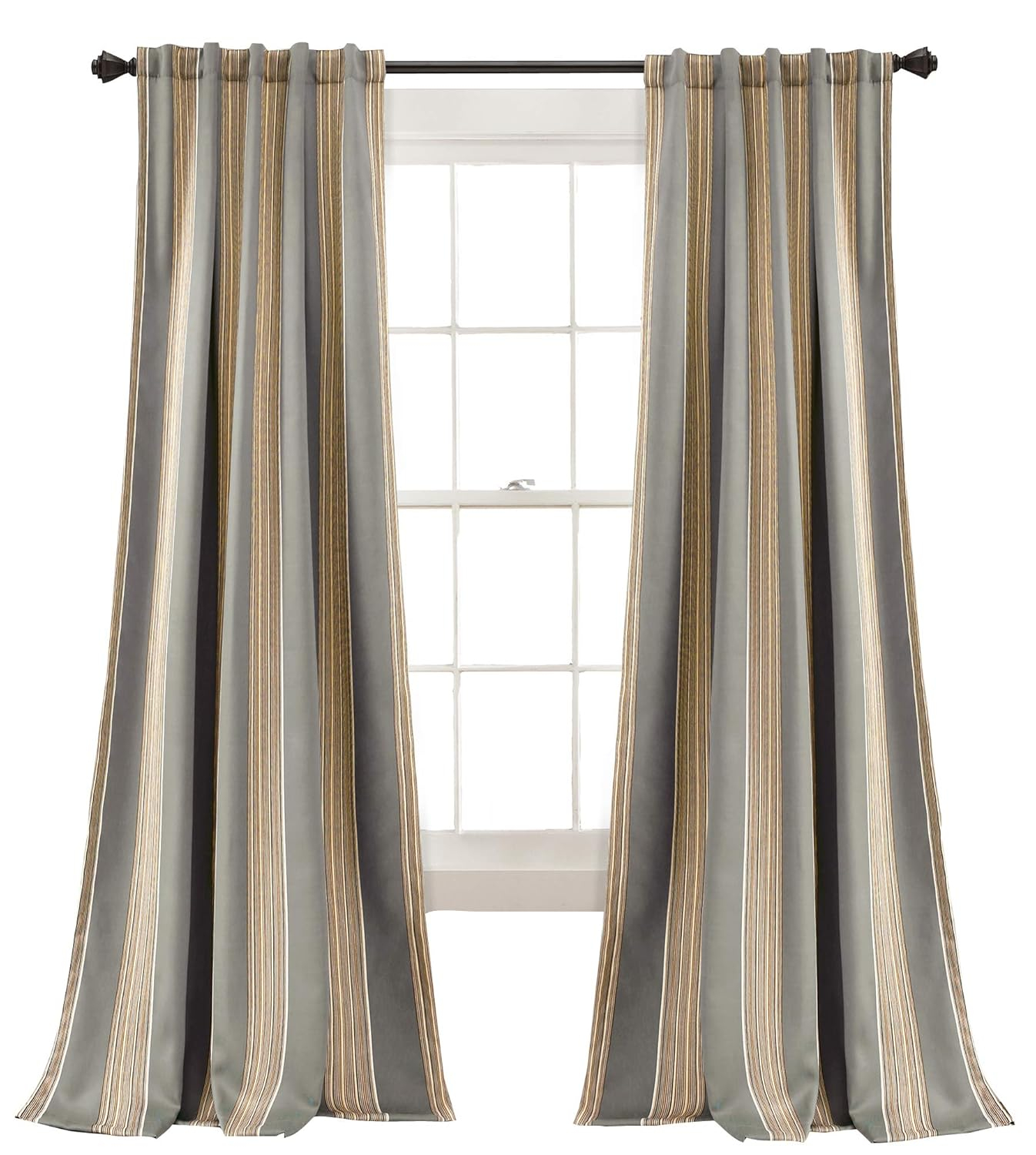 Home Boutique Julia Stripe Light Filtering Window Curtain Gray Set 52x84