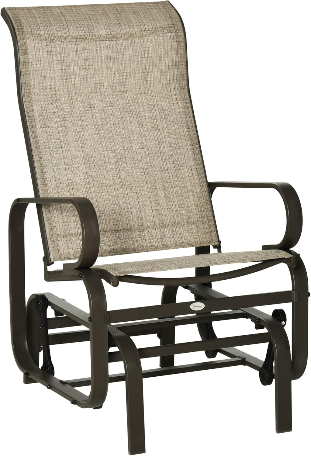 Tan Metal Outdoor Glider Chair with Mesh Fabric