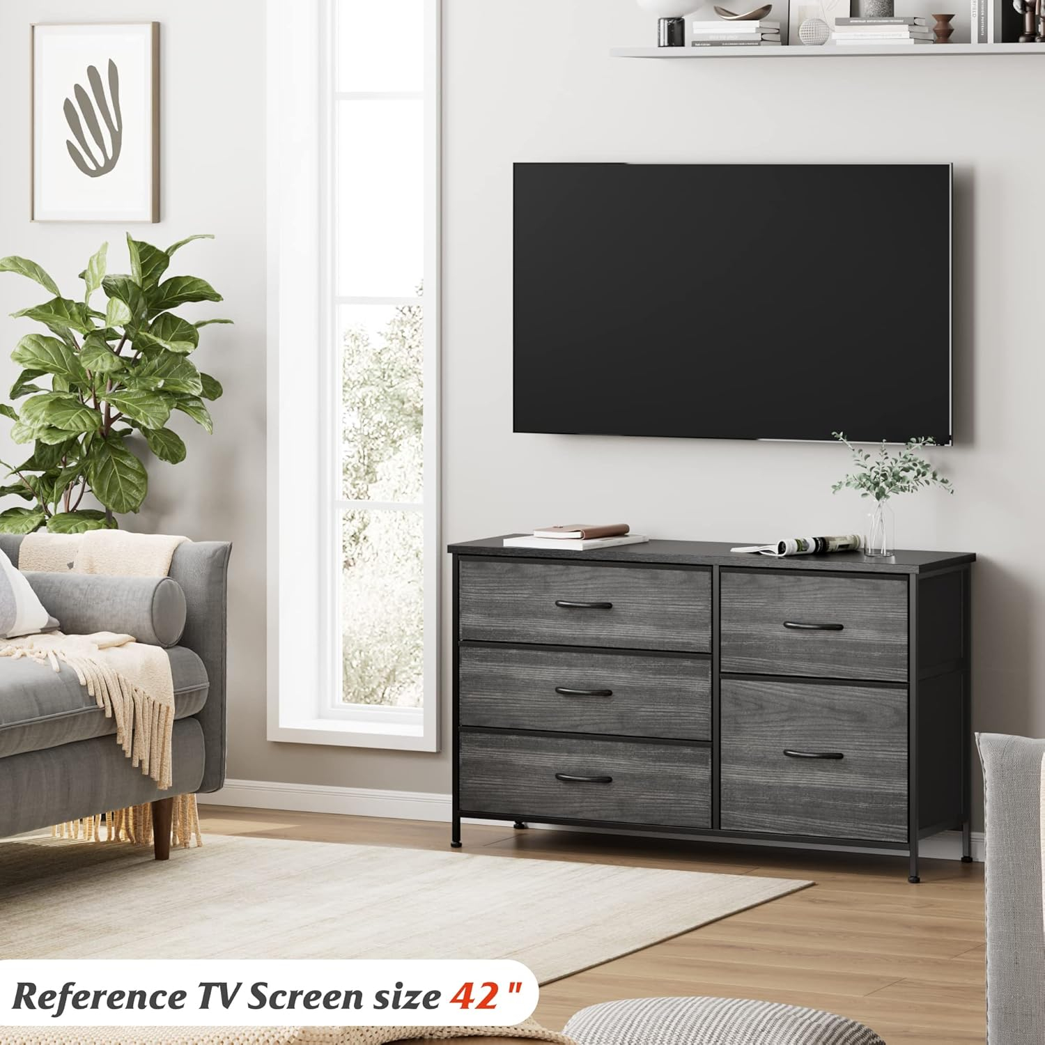 Nicehill Black Dresser for Bedroom with 5 Drawers, Chests of Drawers for Closet, Clothes, Nursery, Bedroom Dresser with Drawers,Black Wood Grain