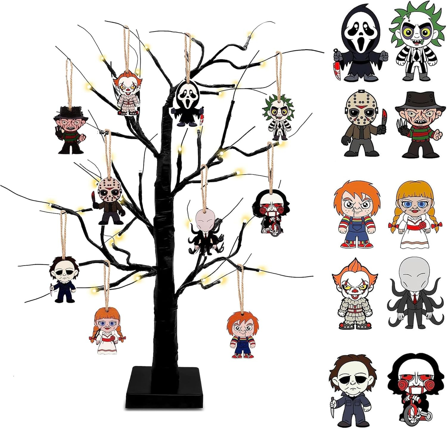 Horror Movies Tree Ornaments - Pack of 10 Wooden Hanging Mini Halloween Tree Decorations Christmas Ornaments Halloween Room Décor