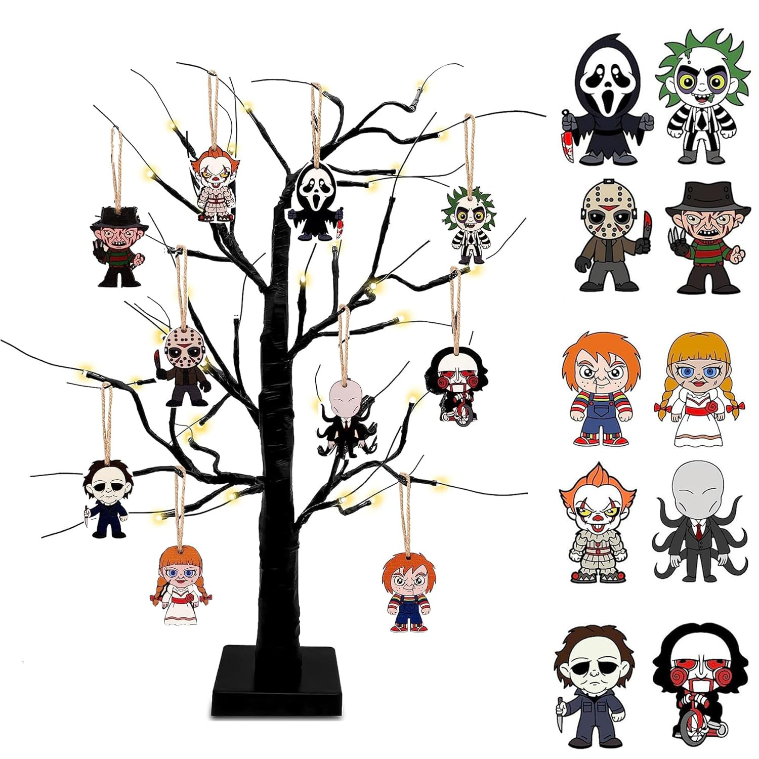 Horror Movies Tree Ornaments - Pack of 10 Wooden Hanging Mini Halloween Tree Decorations Christmas Ornaments Halloween Room Décor