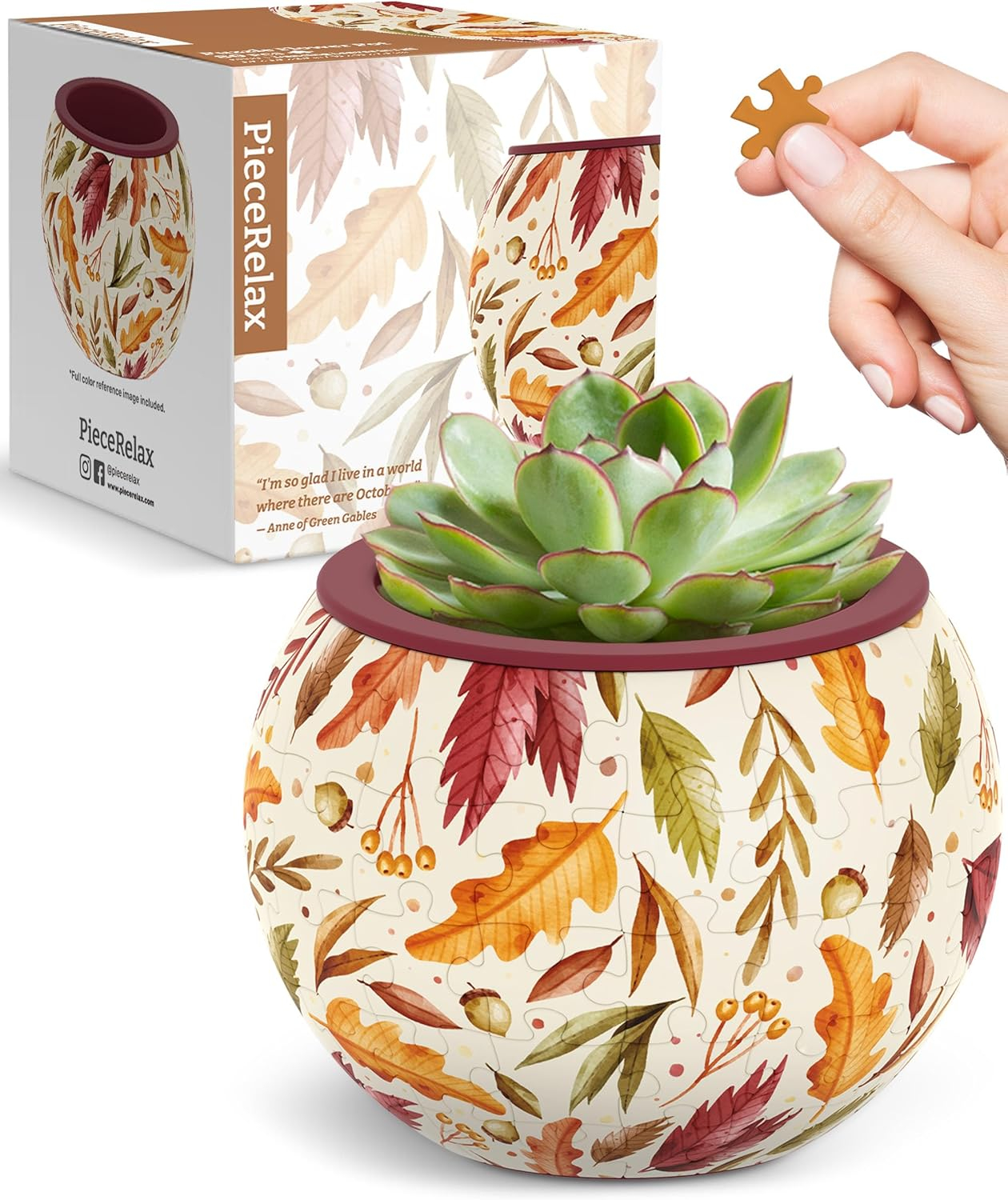 3D Puzzle Planter 80 Pieces - Flower Pot - Dancing Leaves in Fall, Home Decor Flower Pots for Indoor Cactus, Succulents Pots [K1108]