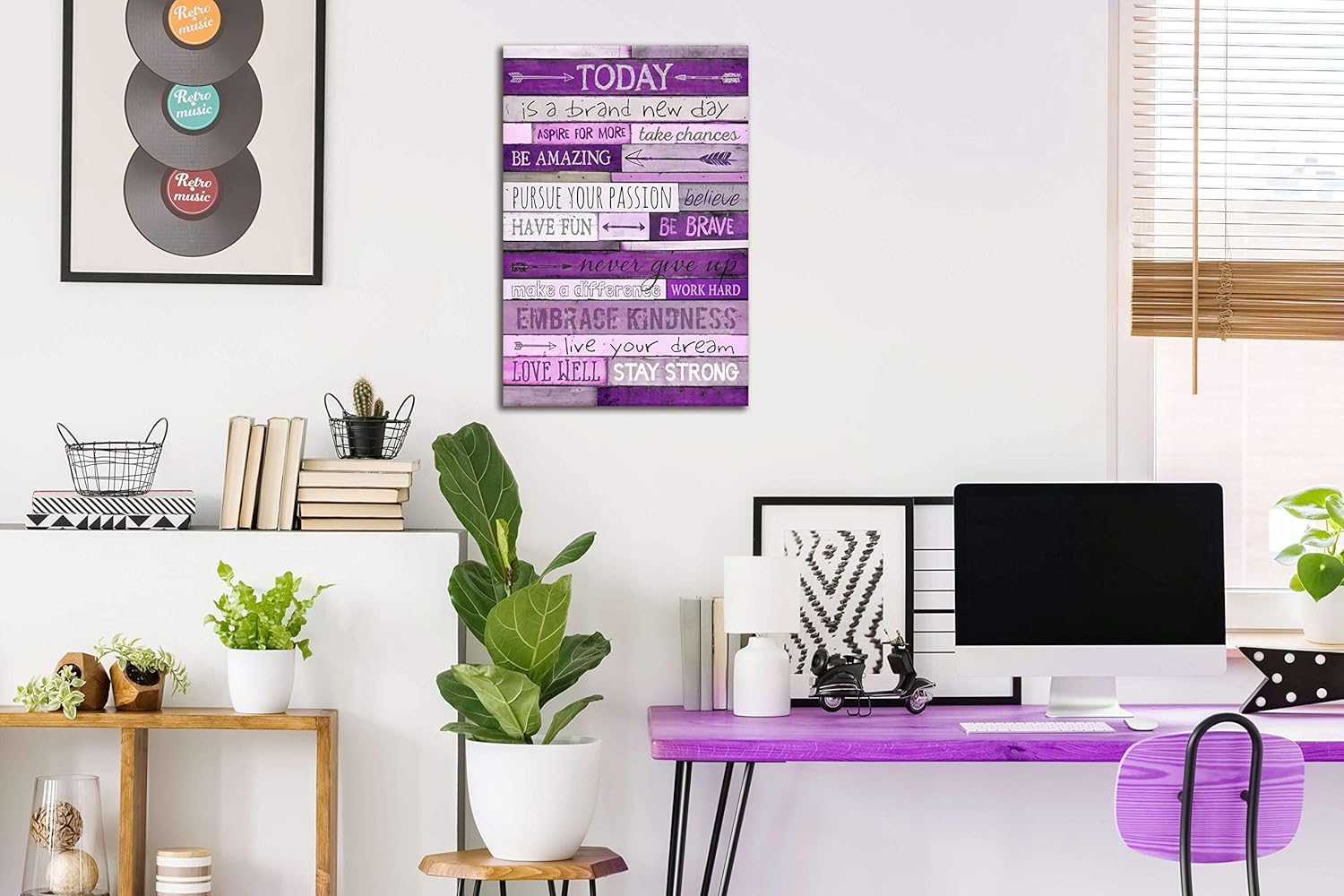 Purple Motivational Quote Canvas Wall Art with Wood Frame