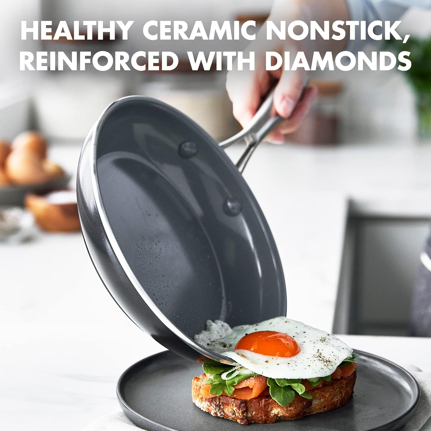 GreenPan Swift Healthy Ceramic Nonstick, 8" and 10" Frying Pan Skillet Set, Stainless Steel Handles, , Dishwasher Safe, Oven Safe, Black