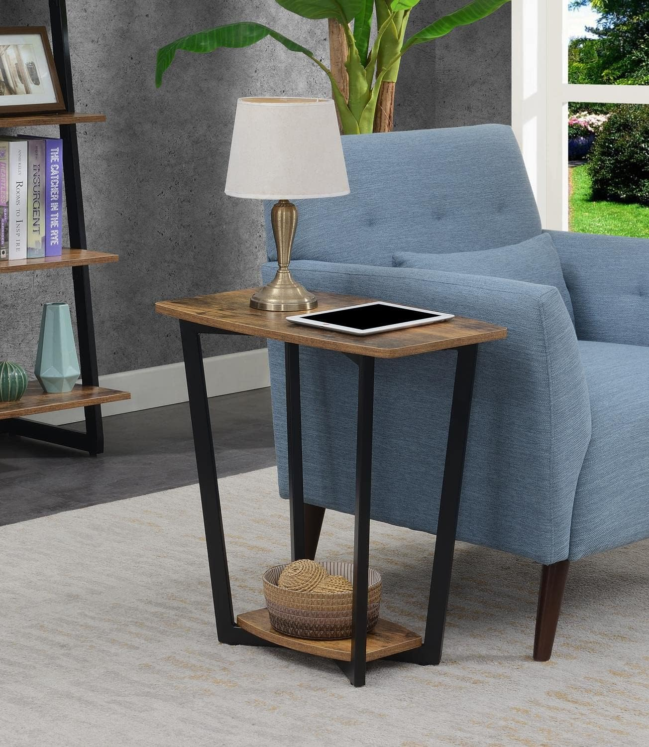Convenience Concepts Graystone End Table with Shelf, Barnwood/Black Frame