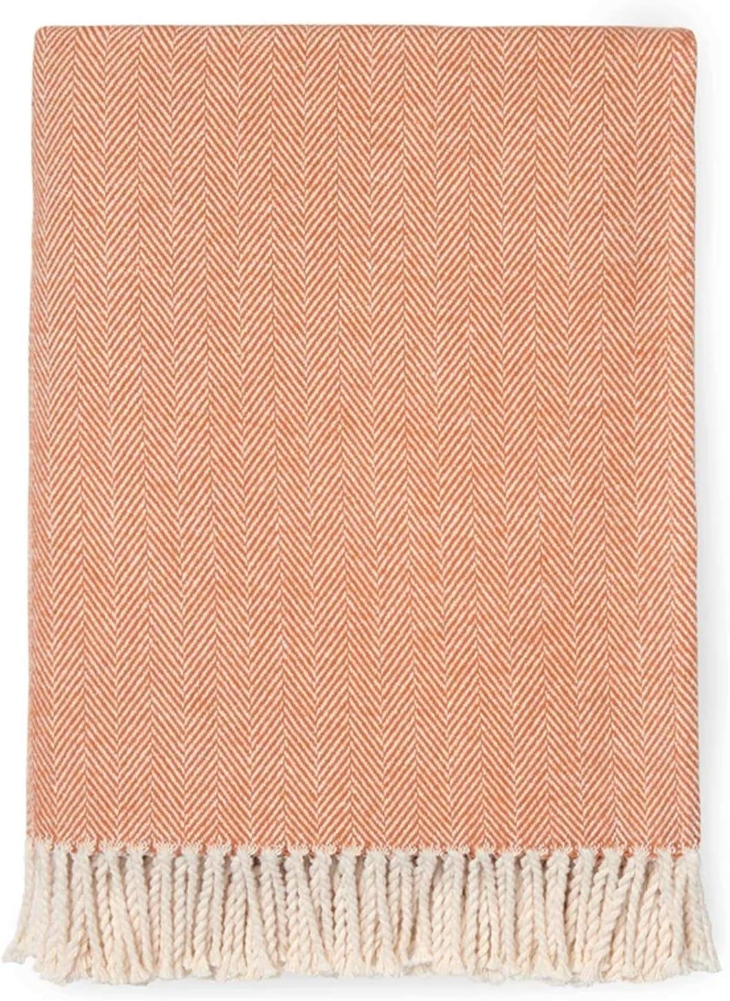 Paprika Herringbone Cotton Throw Blanket with Fringe